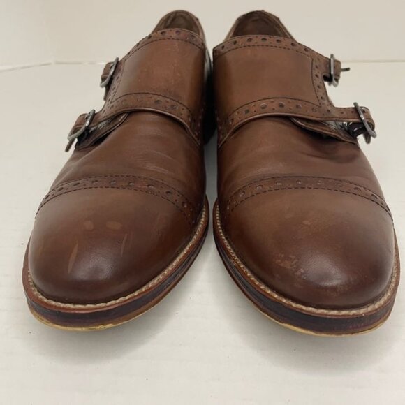 Johnston & Murphy Dress Shoes Men 9.5 M Brown Leather Double Monk Strap Cap Toe - Picture 7 of 15